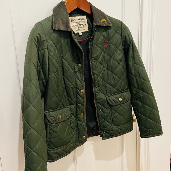 Jack Wills Dark Green Olive Nylon Quilted Jacket US 4 /UK 8 British Countryside - Picture 14 of 16